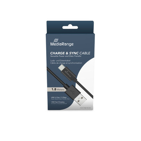 MEDIARANGE CHARGE AND DATA CABLE 1,8m MRCS182 USB 3.0 typ C black